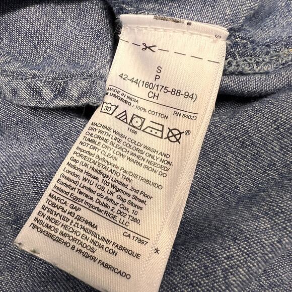 Gap Denim Pearl Snap Shirt Dress Womens Small Blue Western Cowgirl Classic - Picture 6 of 8